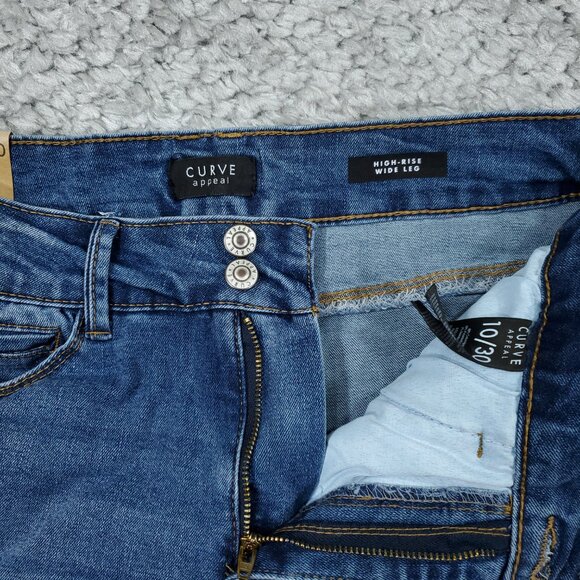 CROPPED Curve Appeal High Rise Wide Leg Stretch Blue Jeans Size 10 30 - Picture 4 of 8